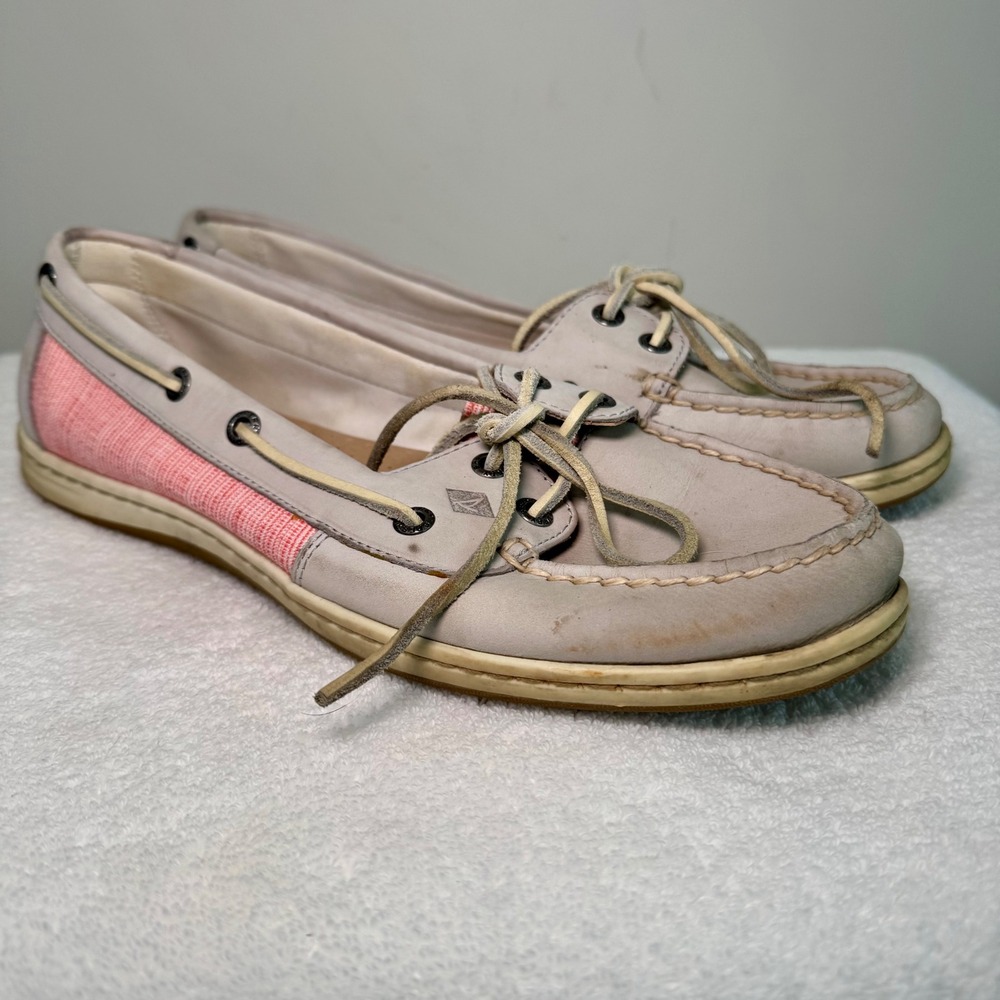 Sperry Top-Sider Women‎ Grey Pink Leather Fabric Boat Shoes STS95663 Size 10M